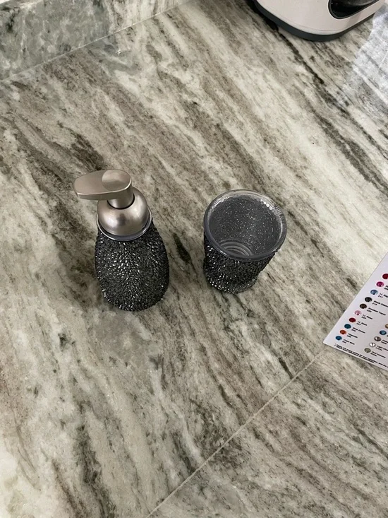 🥇 Ébène Noir Atelier™️  bling élégante foam soap dispenser & mouthwash tumbler - Picture 12 of 15